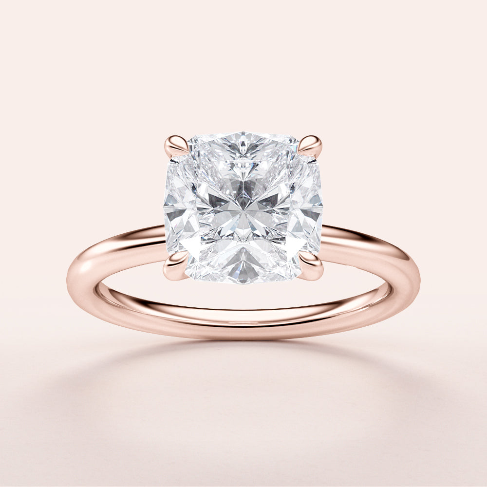 Luxurious 14K or 18K rose gold cushion cut diamond engagement ring, timeless design perfect for special occasions.|







#14KRecycledRoseGold
#18KRecycledRoseGold


