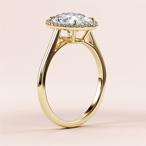 18K Gold Aylin Oval Halo Cathedral Engagement Ring with Diamond Accents, Elegant Design for Timeless Love.