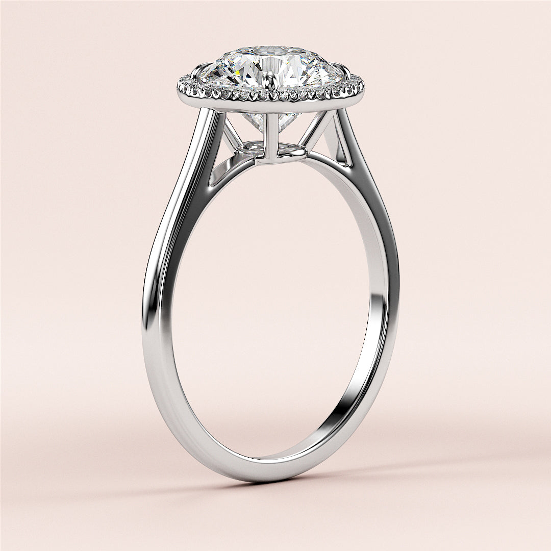 Elegant white gold round halo cathedral engagement ring featuring a brilliant diamond, available in 14K, 18K, or platinum.|

#14KRecycledWhiteGold
#18KRecycledWhiteGold








#Platinum