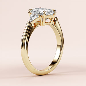 Elegant 14K Yellow Gold Engagement Ring with Three Emerald Stones in Triangle Setting - Stunning Bridal Jewelry Option
