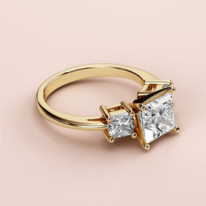Elegant two-stone engagement ring with square-cut diamonds, crafted in 14K or 18K yellow gold or platinum.
