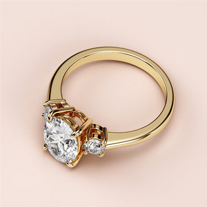 Elegant yellow gold engagement ring with round-cut diamond and accent diamonds, available in 14K or 18K gold.