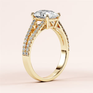 Elegant 14K/18K gold or platinum engagement ring with marquise diamond and double row of pave diamonds in a high prong setting.