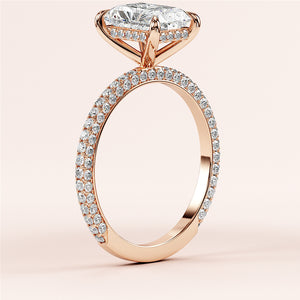 Elegant 14K Rose Gold engagement ring with oval-cut diamond and pave setting, symbolizing timeless love and luxury.