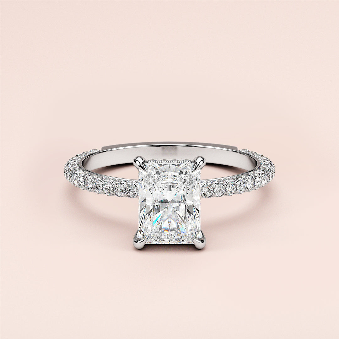 Elegant 14K/18K gold or platinum radiant cut diamond engagement ring withPave diamonds on the band, stunning and sophisticated.|

#14KRecycledWhiteGold
#18KRecycledWhiteGold








#Platinum