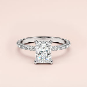 Elegant 14K/18K gold or platinum radiant cut diamond engagement ring withPave diamonds on the band, stunning and sophisticated.