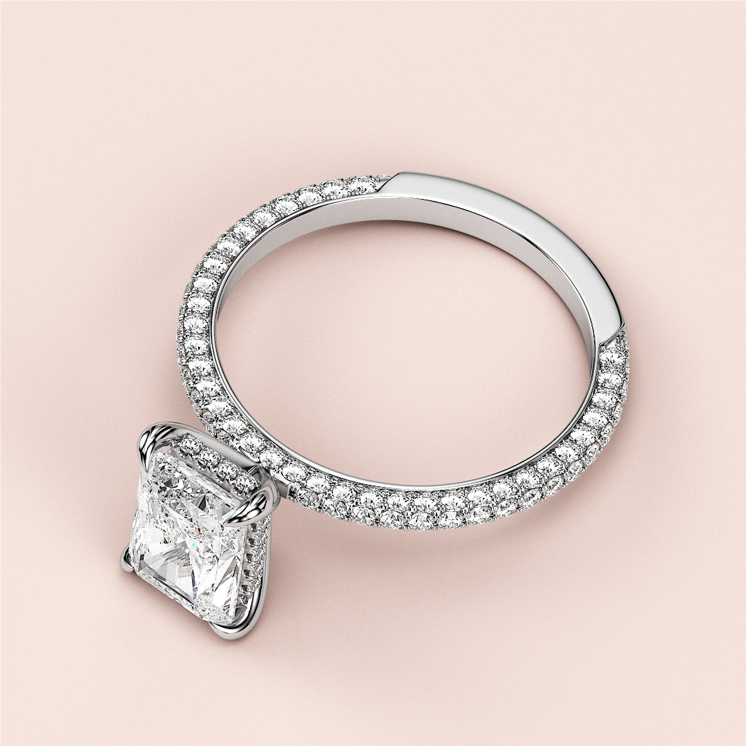 Elegant 14K/18K white gold engagement ring with princess cut diamond andPave-set diamond band, perfect for unforgettable moments.|

#14KRecycledWhiteGold
#18KRecycledWhiteGold








#Platinum