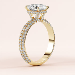 Elegant 14K yellow gold engagement ring with marquise-cut diamond, enhanced by pave-set round diamonds for a timeless look.