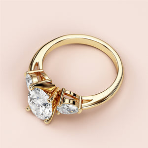 Elegant 14K gold engagement ring featuring a dazzling pear-shaped diamond with two round-cut diamond accents.