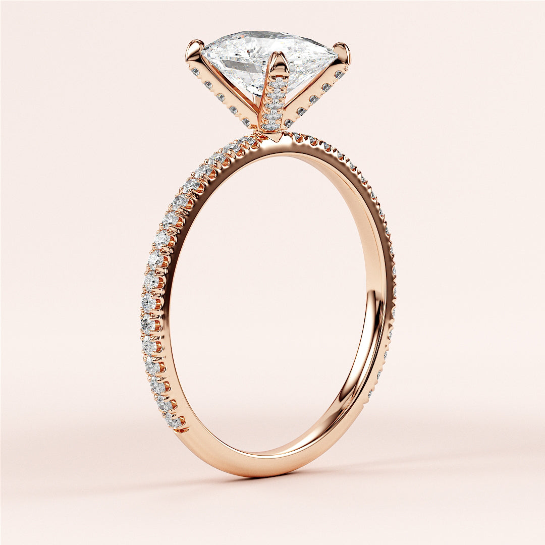 Close-up of an elegant rose gold engagement ring with a marquise diamond andPave band, available in 14K, 18K, or platinum.|







#14KRecycledRoseGold
#18KRecycledRoseGold


