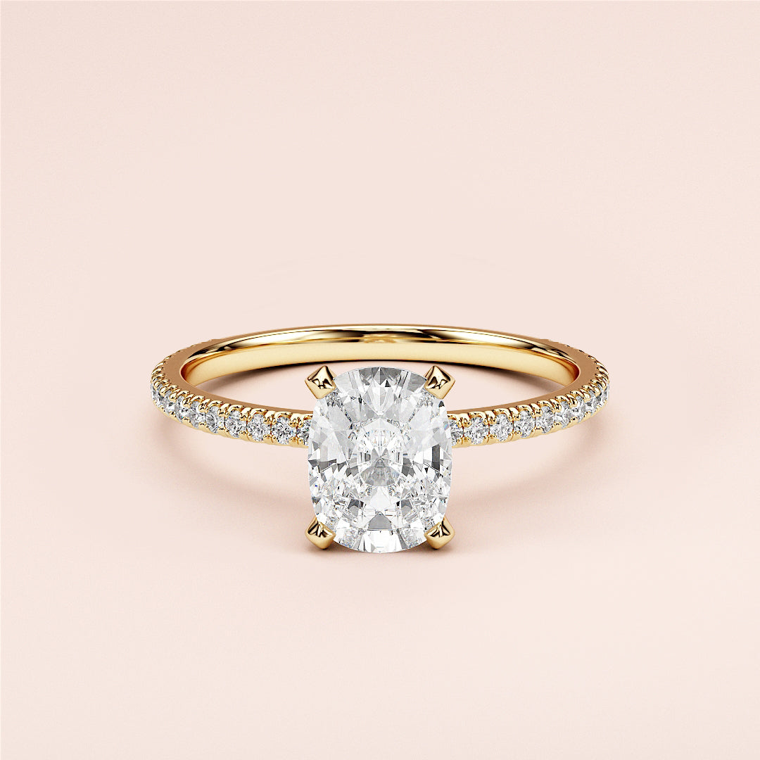 Elegant 14K or 18K gold oval-cut diamond engagement ring withPave band, featuring exquisite accents, not worn on a model.|




#14KRecycledYellowGold
#18KRecycledYellowGold





