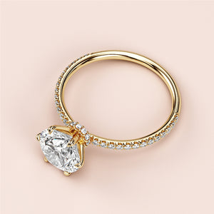 "Elegant yellow gold halo collar engagement ring with round solitaire diamond, available in 14K and 18K or platinum."