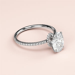 Oval diamond engagement ring withPave-set band, available in 14K, 18K gold, or platinum for a stunning look.