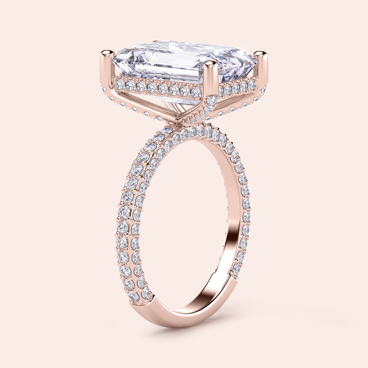Rose Gold pear-shaped diamond engagement ring withPave band, available in 14K/18K gold or platinum, features an exquisite centerpiece.
