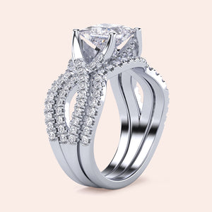 Elegant 14K white gold ring set with a marquise-cut diamond and intricatePave bands, enhancing its luxurious appeal.
