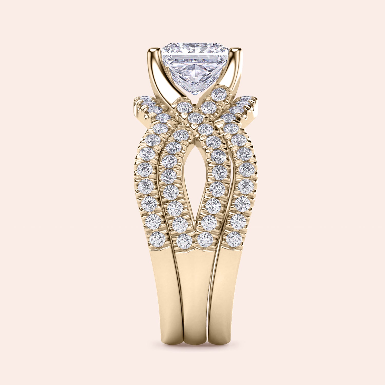 "Luxurious 14K yellow gold diamond ring set with a triangle-shaped diamond and elegant curved bands, perfect for sophistication."|




#14KRecycledYellowGold
#18KRecycledYellowGold





