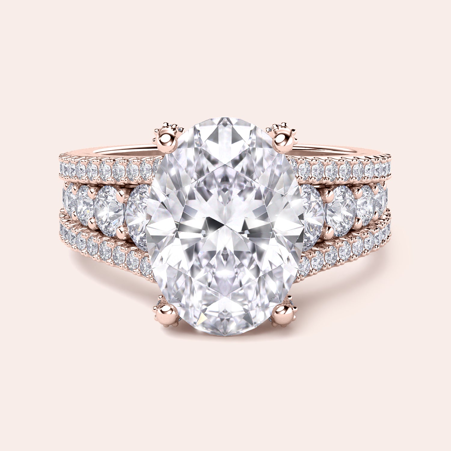 Exquisite 14K/18K rose gold oval diamond engagement ring with hidden halo accents and triple band setting.|







#14KRecycledRoseGold
#18KRecycledRoseGold


