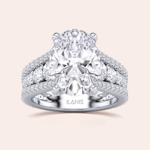 Elegant ILANIS diamond engagement ring in 14K or 18K white gold, featuring an oval diamond centerpiece and a double band design.